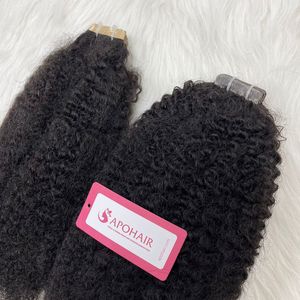 Superventas 100% extensiones de cabello humano Kinky Straight Natural Wave Tape en Dropship disponible - Product Image 2