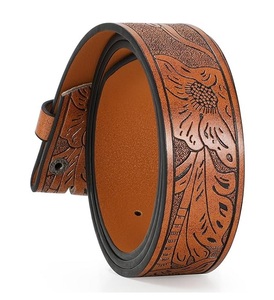 Venta caliente personalizable cinturón de cuero genuino estilo occidental con hebilla de acero disponible en tamaños-Venta al por mayor de cuero formal de vaquero - Product Image 3