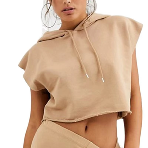 2025 vente en gros mince à capuche OEM cordon à capuche sans manches dames pull court à capuche femmes culture sans manches sweats à capuche - Product Image 1