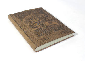 Journal en cuir de chèvre véritable, fait main, en cuir véritable vintage, avec couverture en papier recyclé de coton, motif d'arbre en relief - Product Image 2
