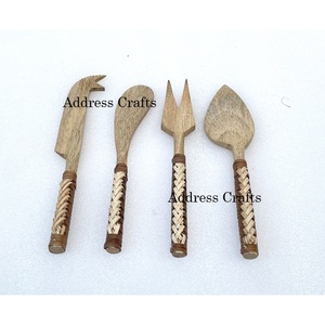 Último diseño de madera 3 uds. Juego de cuchillos para queso superventas cuchillos para queso hechos a mano con mango de mimbre vajilla tenedor cuchillo esparcidor - Product Image 5