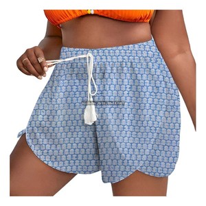 Shorts en voile de coton léger, imprimé à la main, avec cordon de serrage, style enveloppant, doux, pour le sommeil, faits sur mesure - Product Image 4