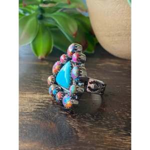 Southwest Handmade <b>Turquoise</b> & Sterling Silver Adjustable Boho Cluster <b>Ring</b> - Product Image 4