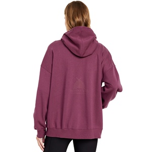 Sudadera con capucha de forro polar estampada ecológica para mujer, 100% algodón, oversize, con cremallera completa, logotipo personalizado en la parte delantera, manga larga - Product Image 3