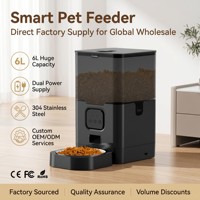 Distributeur automatique de nourriture pour animaux de compagnie intelligent en acier inoxydable 6L, double alimentation, contrôle à distance par application, vente directe d'usine en gros
