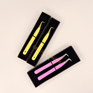 Meilleures pinces à cils anti-magnétiques GETUP BROSONS IMPEX 90 jaunes et roses, revêtement poudré argenté, acier inoxydable, pointe lisse - Product Image 2