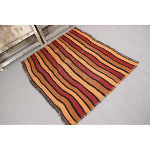 Alfombra Vintage de 4.2x3.5 pies, Alfombra Turca Pequeña, Alfombra Oriental de Lana Roja Marrón - Product Image 3