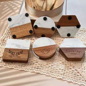 High Quality Eco-Friendly Classic Style Round Mango Wood Resin Inlay <b>Coasters</b> 8mm Thick 100mm Diameter Mixed Material <b>Drink</b> Pads - Product Image 1