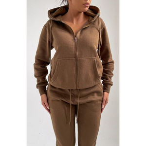 Ensemble deux pièces survêtement long d'hiver avec logo personnalisé, couleur unie, sweat-shirt et short, 100% coton biologique - Product Image 6