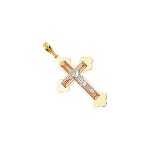 14k tricolore plaqué or religieux catholique grec Crucifix pendentif personnalisé avec Zircon fidèle symbolique Jésus croix - Product Image 3