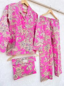 Ensemble de pyjama en coton floral pour femmes grande taille, imprimé numérique indien, décontracté, respirant, coupe ajustée, ensemble de pyjama pour demoiselle d'honneur - Product Image 2