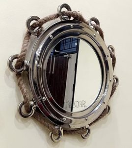 Ojo de buey de aluminio plateado vintage de 12 pulgadas, espejo montado en la pared, decoración rústica de barcos marítimos para ventana, suministros marinos náuticos - Product Image 1