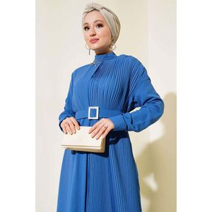Robe plissée ceinturée Indigo - Product Image 1