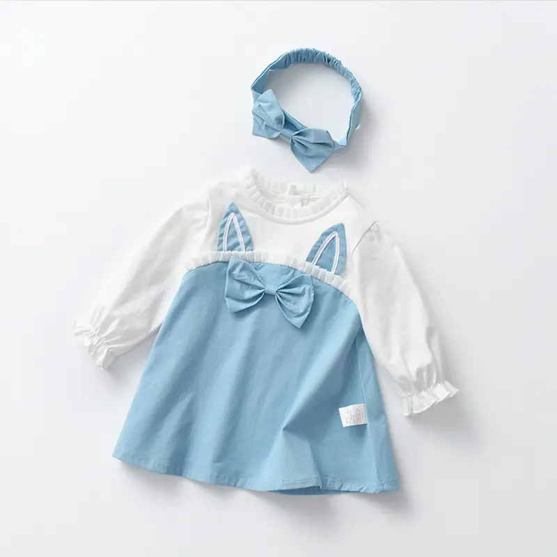 Marcmia Autumn long sleeved European style Baby Girl dress little girl Cotton dress with band