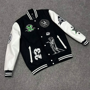 Veste universitaire pour homme avec lettres brodées, col montant, motif uni, fermeture à bouton unique, 100% laine, streetwear d'hiver, devant - Product Image 1