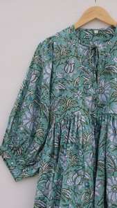 Vestido Midi de Algodón Estampado a Mano con Bloques Florales, Vestido Casual de Primavera Verano para Mujer - Product Image 2