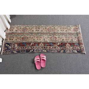 Vintage 1.8 X 4.4ft <b>Red</b> Beige Turkish <b>Wool</b> Eco Friendly Traditional Rug Classic Large Area Rectangle Patchwork Hallway Latex - Product Image 5