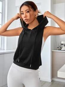 High Quality Custom Design Gym <b>Tank</b> <b>Tops</b> Hoodies for <b>Women</b> Hot Sale Cotton Made Stringer Hoodies in <b>Black</b> for Summer Spring - Product Image 3