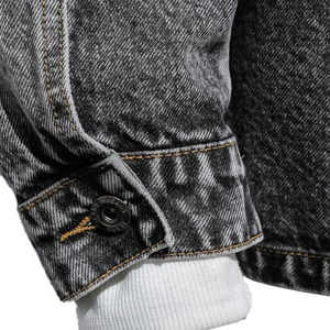 Chaqueta vaquera con capucha Vintage a prueba de viento para hombre de talla grande, bolsillos con solapa, hombro caído, ajuste de gran tamaño, negro, alta calidad para hombre - Product Image 4