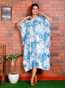 Kaftan de algodón indio azul bloque de mano impreso diseñador Maxi vestido elegante cómodo ropa de playa traje de dormir - Product Image 5