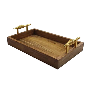 Top Selling Premium Quality Wooden Tray Metal Handles Wood Inlay Modern Design Multi-piece Serving Storage <b>Shelves</b> Unit Decor - Product Image 4