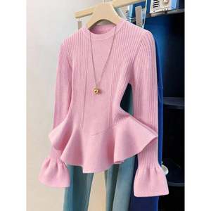 เสื้อสเวตเตอร์ผู้หญิงแขนยาวคอสูงสีน้ำตาลถักไหมพรมไซส์ใหญ่ - Product Image 4