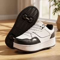 Chaussures de roller à 4 roues pour filles, baskets à roulettes amovibles, mode, noir et blanc, semelle extérieure en EVA, taille enfant 11