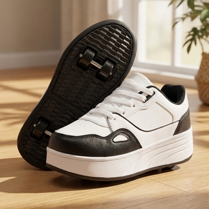 <span class=keywords><strong>Scarpe</strong></span> da Pattinaggio a Rotelle con 4 Ruote per Bambine, Sneakers Moda con Ruote Staccabili, Suola in EVA Bianca e Nera, Taglia Bambino Piccolo 11 - Product Image 2