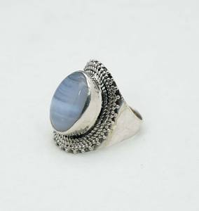 925 argent sterling massif mai mois pierre de naissance bleu dentelle agate avec lunette réglage bague de forme ovale - Product Image 2