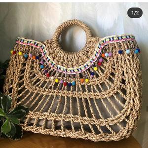 Sac de plage vintage fabriqué à partir de 100% de jacinthe d'eau écologique en gros - Product Image 5