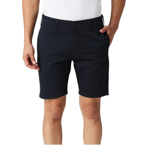 Shorts chino décontractés pour homme en coton 100% respirant, taille mi-haute, avec logo et design personnalisés, fermeture éclair, noir uni, élégant - Product Image 1