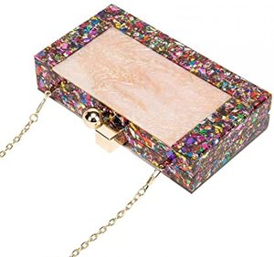 Bolso de mano con borla y cadena para mujer, cartera de mano ostentosa con estampado de mármol, de forma ovalada, color blanco sombra, 2023 - Product Image 6