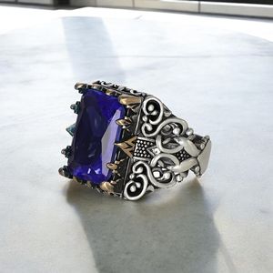 Anillo Azuris de Plata de Ley 925 de Alta Calidad, Estilo Otomano, para Hombre, Joyería de Moda, Piedra Negra Natural, Hecho en Turquía, VALKH1686 - Product Image 1