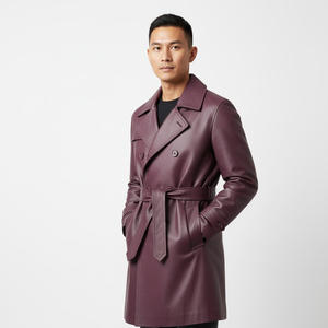 เสื้อเทรนช์โค้ทหนังยาวสำหรับผู้ชายเสื้อโค้ทตัวยาวแบบมีสไตล์ - Product Image 6