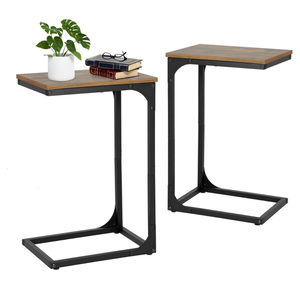 Modern C-Shape Side Table with <b>Veneer</b> Top Powder Coated Metal Frame Hospitality Furniture Manufacturer for Living Room, Bedroom - Product Image 3