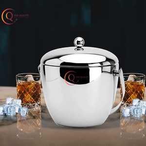 ถังน้ำแข็งสแตนเลสผนังสองชั้นหรูหราดีไซน์เรียบง่ายสีเงินเงาวาวอุปกรณ์เสริมสำหรับบาร์พร้อมโลโก้ที่กำหนดเอง - Product Image 6