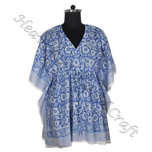 100% Cotton Women Sleepwear Hand Block Printed Kaftan <b>Dress</b> KFCS107 Light Weight Women Casual Occasion Wear <b>Short</b> Caftan <b>Dress</b> - Product Image 3
