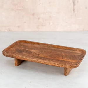 Plateau à thé en bois-Bois dur et tapisserie de bambou-Plateau de service pour le thé ou le pique-nique-Plateau de service de style ottoman fait à la main - Product Image 1