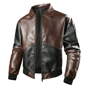 Chaqueta de Cuero para Hombre Crown Gate International, Estilo Bomber, Marrón y Negro, con Cuello de Borrego, Cierre Frontal, Abrigo de Invierno, Tallas Grandes, Resistente al Viento, Corte Ajustado - Product Image 2