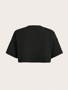 T-shirt à manches raglan pour femme, coupe ajustée, col rond, manches courtes, basique, en coton extensible, haut d'été pour femme, pour tous les jours - Product Image 3