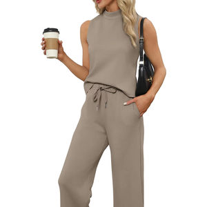 Algodón orgánico Poliéster vintage lavado liso Fabricantes al aire libre esencial Pullover básicos Fleece mezclado 2 piezas conjunto mujeres - Product Image 3