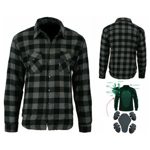 Chemise en flanelle de moto personnalisée à carreaux noirs et gris, renforcée, avec poches en maille, armure CE, doublure en aramide, % coton pour les motards - Product Image 1