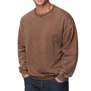 Lavage à l'acide O cou taille personnalisée 100% coton produit professionnel solide motif basiques coton mélangé sweat-shirt pour hommes - Product Image 5