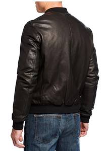 Chaqueta Varsity de Cuero para Hombre, Estilo Slim, Diseño Personalizado, Cuello Alto, Piel de Vaca, Cierre de Cremallera, Color Sólido, Estilo Urbano - Product Image 2