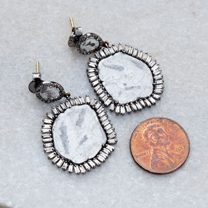 Pendientes Colgantes de Diamantes Polki Naturales de Gran Tamaño, Oxidados, en Plata 925, con Diamantes Baguette, Joyería Fina Hecha a Mano, Venta al Por Mayor - Product Image 3