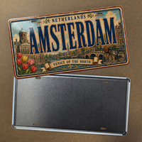 Letrero Metálico Vintage de la Ciudad de Ámsterdam, Países Bajos, Estilo Rústico Retro, Decoración de Pared para Bar o Garaje