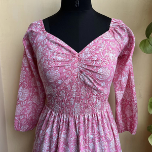 ชุดเดรสมิดิของผู้หญิงพิมพ์ลายบล็อกด้วยมือชุดเดรสผ้าฝ้ายสไตล์โบฮีเมียนผ้าฝ้าย100% สไตล์โบฮีเมียนสำหรับฤดูร้อน - Product Image 1