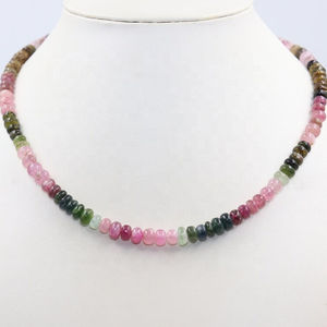 Collier multi-tourmaline lisse en forme de rondelle, perles de tourmaline pastèque de 5 à 6 mm - Product Image 1