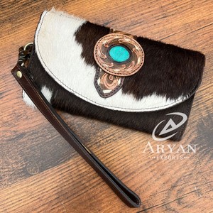 Carteras de mano de cuero de vaca con piedra turquesa de diseñador de tendencia personalizada de lujo para mujer, embrague de gran capacidad - Product Image 1