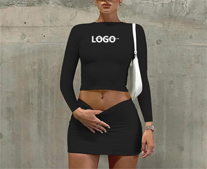 OEM Custom logo Spring Factory Fashion Long Sleeve Tights <b>Set</b> for Women Short <b>Sexy</b> Custom Skirt <b>Sets</b> for Women Two Pieces - Product Image 6